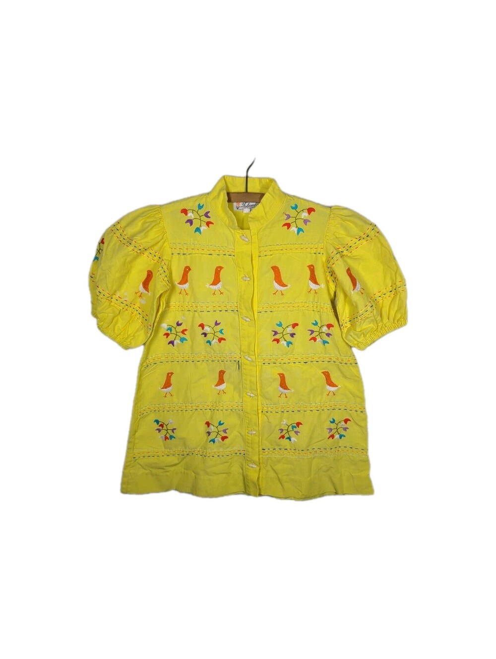 Vtg 70s Girls Mexican Tunic Dress Size 5 6 Hand Embroidery Puff Sleeve Yolanda